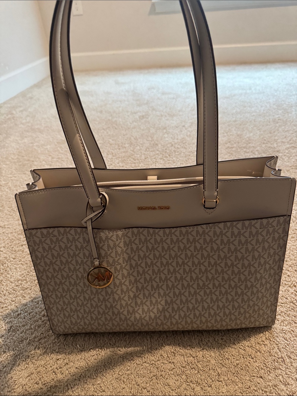 Michael Kors Light Gray MK Logo Tote with Gold Accent